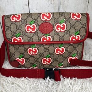 Gucci Beige and Red Apple Pattern Belt Bag